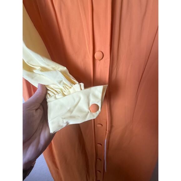 Vanity Fair Mod Yellow Orange Nylon Gown Lounge Dress Small Big Collar 60s 70s - Picture 4 of 13